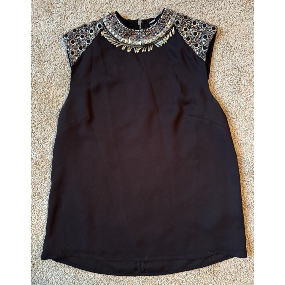 French Connection Black Beaded Round Neck Sleeveless Blouse Women’s 4
